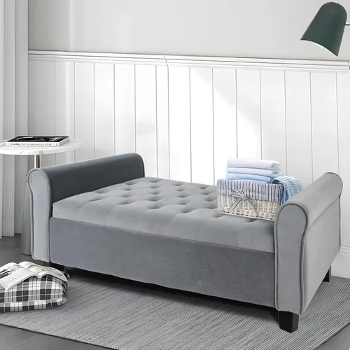 Vista 92 de Babion Banco otomano de almacenamiento con brazos, banco de extremo de cama para dormitorio, banco de almacenamiento con botones para entrada, sala