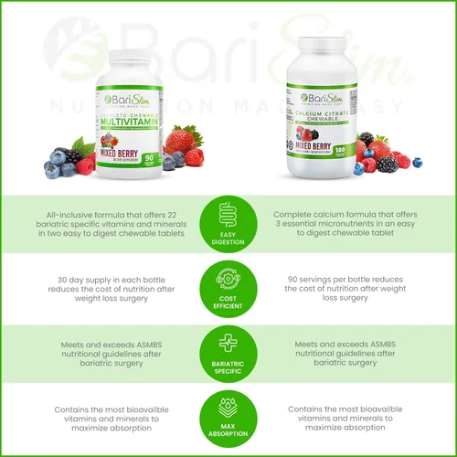 Vista 2 de BariSlim Citrato de calcio bariátrico y multivitamínico bariátrico masticable completo, vitamina bariátrica y suplemento para cirugía post