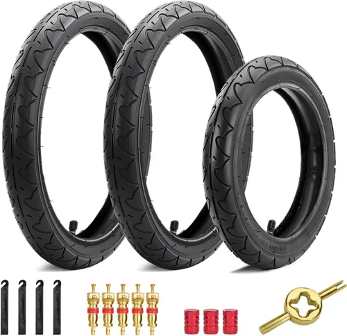 Neumáticos y tubos delanteros 12/12.5 × 1.75/2.125/2.25 y traseros 16 × 1.75/2.125 (1 juego+2 juegos), 3 ruedas de repuesto para cochecitos de