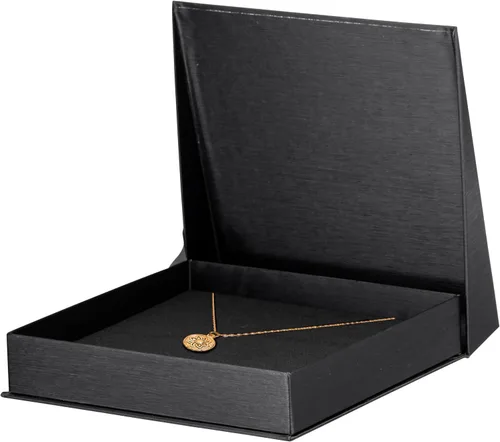 Vista 2 de ALLUREPACK Caja - Caja de regalo de joyería de papel de cartón cepillado de seda con cierre en ángulo moderno de élite, interior de espuma con Negro