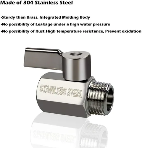Vista 2 de Válvula de cierre de cabezal de ducha con mango inoxidable, mini válvula de bola de acero inoxidable 304 (1/2 pulgada hembra X macho) rosca NPT