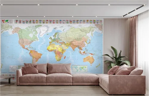 Murwall Papel pintado de mapa político del mundo murales de pared Bandera del país Decoración de pared Arquitectos Decoración de oficina Café Diseño