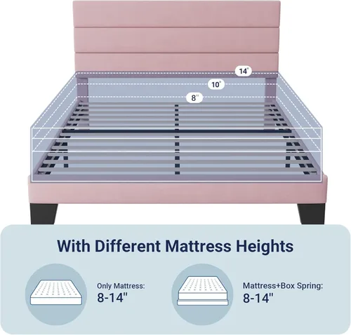 Vista 71 de Allewie - Base de cama tamaño King con cabecera tapizada en tela y soporte de listones de madera; base de colchón completamente tapizada; no Azul