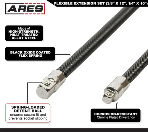 Vista 3 de ARES 42072 - Juego de 2 extensiones de enchufe flexible de 2 piezas, extensiones de transmisión de 1/4 y 3/8 pulgadas, extensiones de 10 y 12