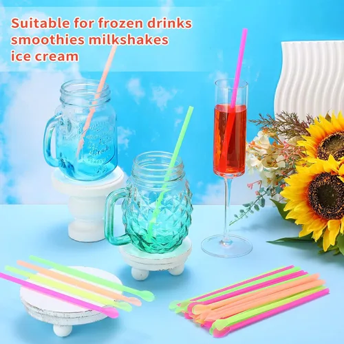 Vista 7 de Eaasty 2600 popotes desechables de plástico a granel – SNO-cono cuchara pajitas para batidos y conos de nieve, colores brillantes