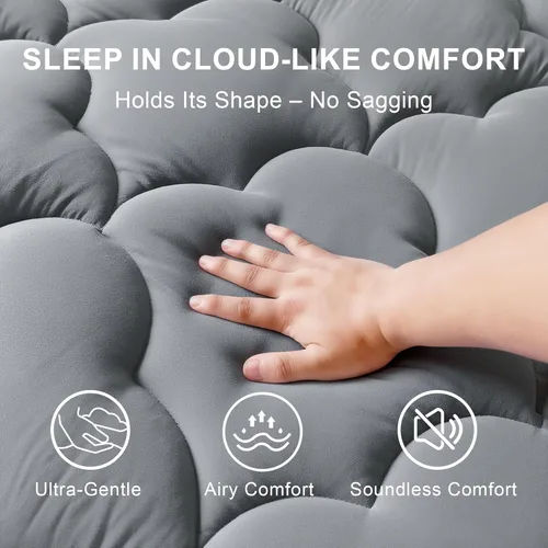 Vista 4 de Protector de colchón de 600 GSM con superficie acolchada (Pillow Top), funda de colchón, protector de colchón con superficie de algodón, funda