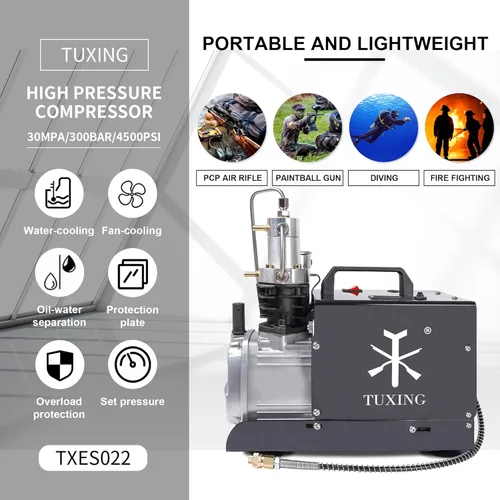 Vista 5 de TUXING Pcp Compresor de aire, 4500Psi/30Mpa/300Bar Compresor de Buceo, Compresor eléctrico de presión ajustable con agua/ventilador Sistema