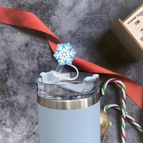 Vista 5 de 12 fundas de popote para copa Stanley, cubierta de paja de silicona de Navidad, compatible con vaso Stanley de 30 y 40 onzas, lindo árbol de Navidad