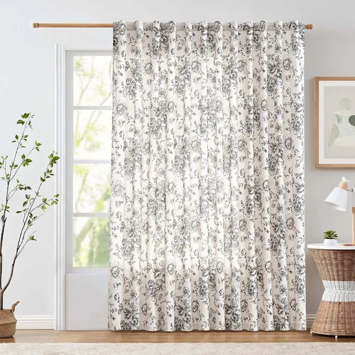 Vista 49 de JINCHAN Cortinas de mezcla de lino con flores para sala de campo francés, cortinas para sala de estar de 84 pulgadas de largo, cortinas impresas