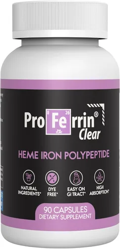 Vista 8 de Proferrin Clear 30 unidades Hierro hemo fabricado en Estados Unidos para alta absorción, suave para el tracto GI Natural, certificado NSF, sin