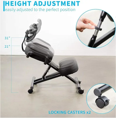 Vista 6 de HURRISE Taburete de rodilla con soporte de espalda, silla de rodillas ajustable en altura con corrección de postura, taburete de rodilla con base