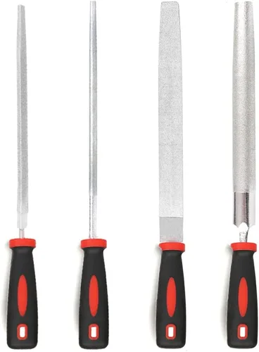 Vista 9 de YKLP Juego de limas de agujas (acero al carbono, 5 piezas) de acero de aleación endurecido, el juego incluye lima plana, cuadrada, triangular