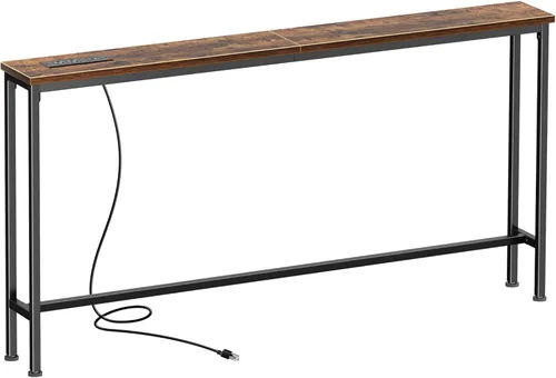 Vista 14 de SUPERJARE - Juego de 2 mesas consola estrechas de 78.8 pulgadas con tomacorrientes, mesa larga para poner detrás del sofá, entradas, sala de estar