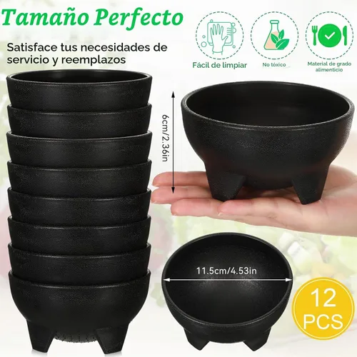 Vista 2 de Maxcheck 12 piezas de cuencos de salsa para fiesta de 4.5" de diámetro, cuencos de salsa mexicanos de plástico para guacamole, lindos chips y plato