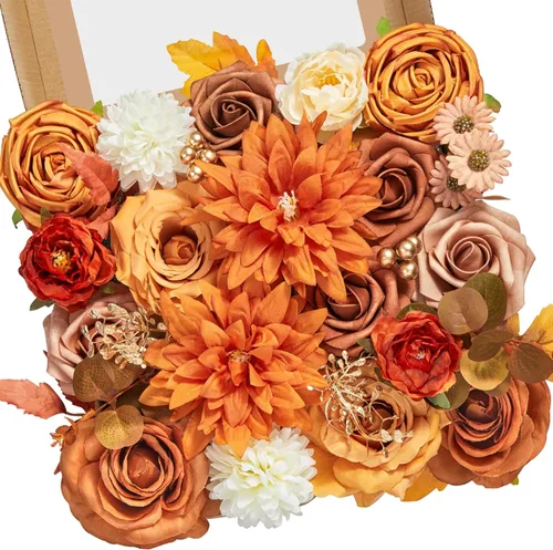 Vista 18 de Serwalin Flores artificiales, rosas polvorientas, flores de seda falsas para bricolaje, ramos de novia, rosas falsas rosas, combinados, centros