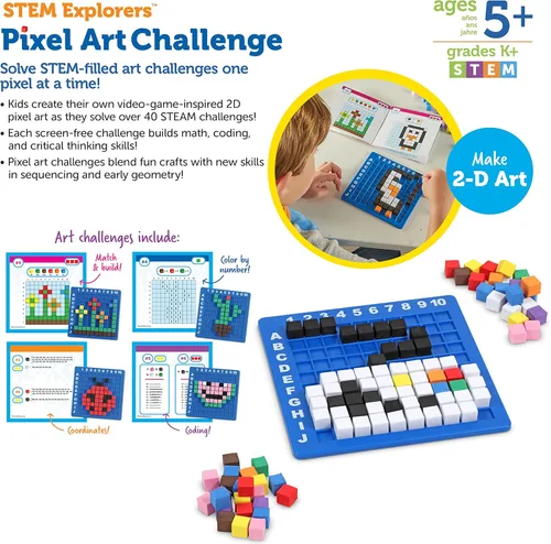 Vista 7 de Learning Resources STEM Explorers Desafío de Arte Pixel - Rompecabezas Matemáticos, Bloques de Patrones, Juego Sensorial, Artes y Manualidades