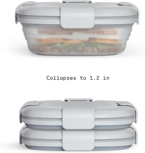 Vista 2 de STOJO Caja de sándwich plegable – 24 onzas, recipiente reutilizable de almacenamiento de alimentos, cuenco de silicona para alimentos