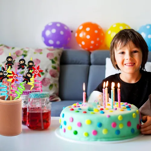 Vista 3 de 24 popotes de decoración de fiesta de ninja con temática de karate, suministros de fiesta de cumpleaños reutilizables, pajitas de plástico