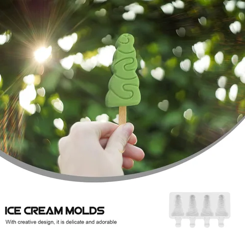 Vista 9 de YARNOW Moldes para paletas de hielo para árbol de Navidad, bandejas reutilizables de 4 ranuras para paletas con moldeador de fácil liberación, molde