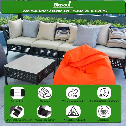 Vista 8 de Blasoul Clips universales para muebles de exterior de servicio pesado para muebles de patio de mimbre, sistema de bloqueo anti-separación para sofá
