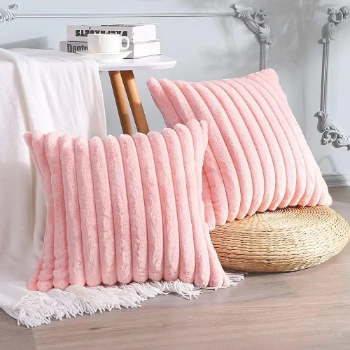 Vista 35 de Soleebee Juego de 2 fundas de cojín decorativo de terciopelo suave y acogedor, fundas de piel sintética de conejo para sofá, cama, silla, cojines