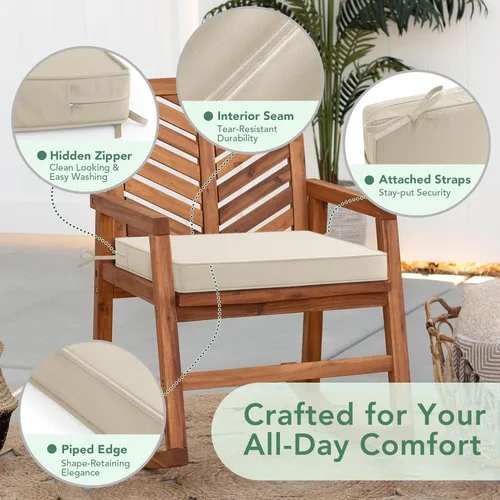 Vista 4 de Summsun - Juego de 2 cojines para sillas de exterior, impermeable y resistente a la decoloración, con lazos y cremallera oculta, 18.5 x 16 x 2 Beige