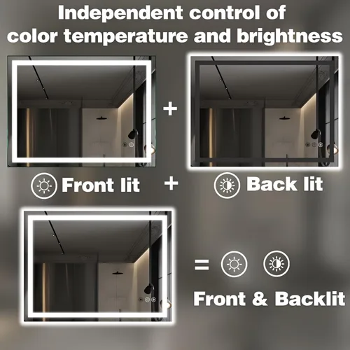 Vista 3 de Espejo de baño LED de 32 x 24 pulgadas con luces, espejo de tocador de baño iluminado frontal y retroiluminado para pared, espejo de maquillaje LED