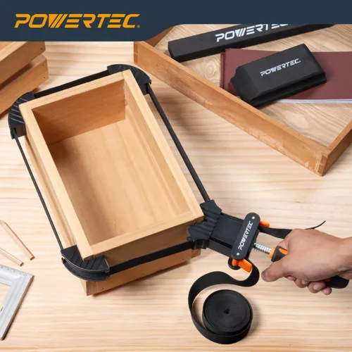 Vista 7 de POWERTEC Abrazaderas de correa para carpintería – Abrazaderas de banda de liberación rápida con mango ergonómico, abrazadera de marco de fotos