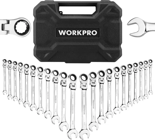 Vista 10 de WORKPRO - Juego de 22 llaves de trinquete de cabeza flexible, juegos de llaves combinadas de trinquete con caja organizadora, niquelado, 72 dientes