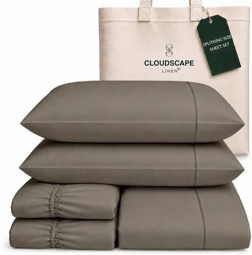Vista 36 de Cloud Scape Linen - Juego de sábanas de algodón egipcio de doble capa, tamaño individual, tejido de satén de fibra larga, juego de 3 piezas, ropa