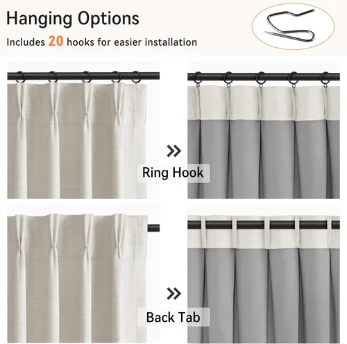 Vista 2 de 100% Blackout Shield Cortinas opacas con textura y aspecto de lino de 72 pulgadas de largo, juego de 2 paneles de cortinas opacas de lino sintético