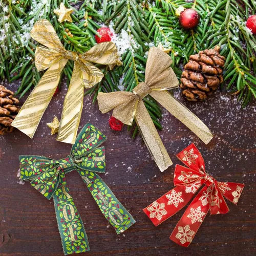 Vista 4 de Cintas de Navidad 4 rollos de cinta de 24 yardas con borde con alambre para impresión para coronas, arco para arco floral, manualidades, suministros