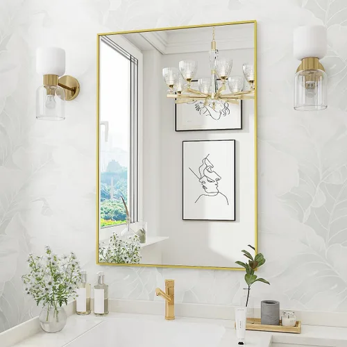 Vista 19 de Koonmi Espejos negros para pared, espejo de baño de 30 x 30 pulgadas, espejo de pared rectangular para sala de estar, dormitorio, baño, se cuelga