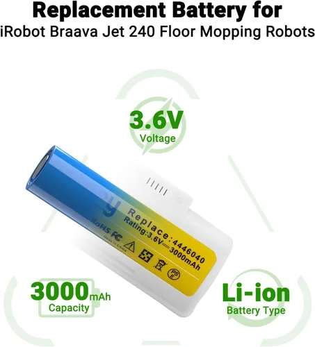 Vista 2 de Joiry Paquete de 2 baterías de repuesto de iones de litio de 3.6 V 3000 mAh compatibles con iRobot Braava Jet 240 Robots de mopa de piso