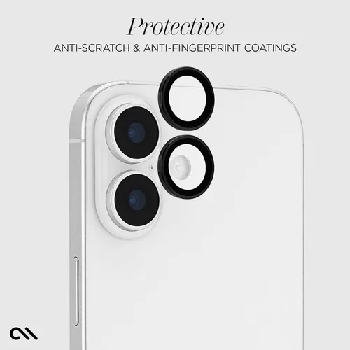 Vista 3 de Case-Mate Protector de lente de cámara con anillos negros de aluminio para iPhone 17, doble vidrio templado, antiarañazos, visión Ultra HD con toma