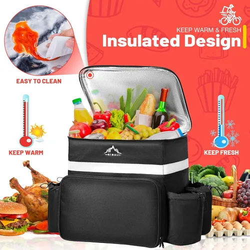 Vista 6 de Mochila de entrega de alimentos GoHimal, bolsas de entrega aisladas para bicicleta de entrega, bolsa grande de entrega de pizza para CALIENTE/FRÍO