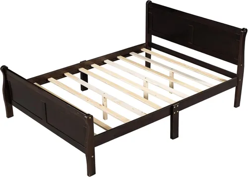 Vista 7 de Harper & Bright Designs Base de cama Queen con cabecero, base de cama de plataforma de madera, cama de tamaño Queen con juego de listones y patas