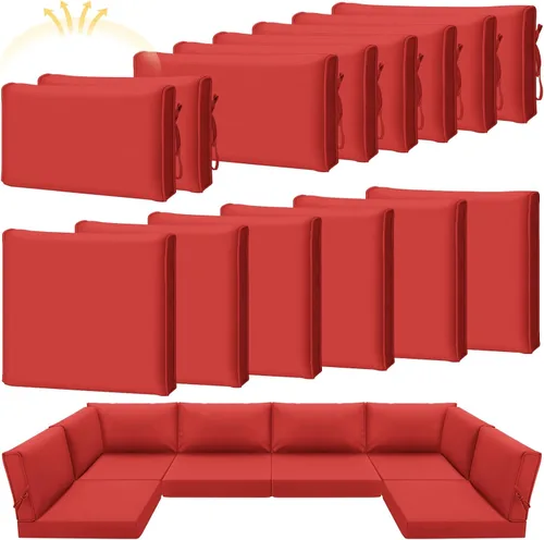 Vista 8 de Patelai 14 fundas impermeables para cojines de patio al aire libre, de 24 x 24 pulgadas, a prueba de rayos UV, fundas de asiento seccionales