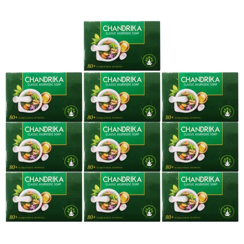 Jabón en barra oval Chandrika para el baño y el cuerpo Ayurvedic (Paquete de 10) (75 gm / 2.64 oz)
