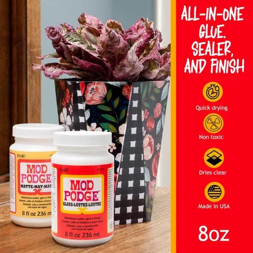 Vista 6 de Mod Podge - Paquete con esmalte y mate medio de 8 onzas, 3 brochas de espuma, rodillo para entintar de 4 pulgadas, sellador impermeable
