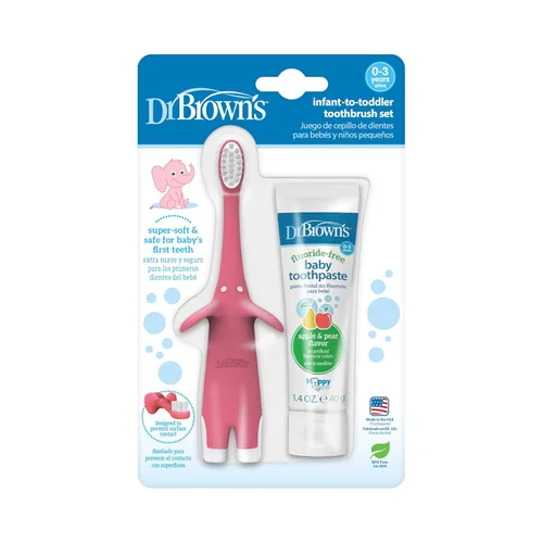 Vista 19 de Dr. Brown's Cepillo de dientes para bebés y niños pequeños, elefante, azul, 0-3 años