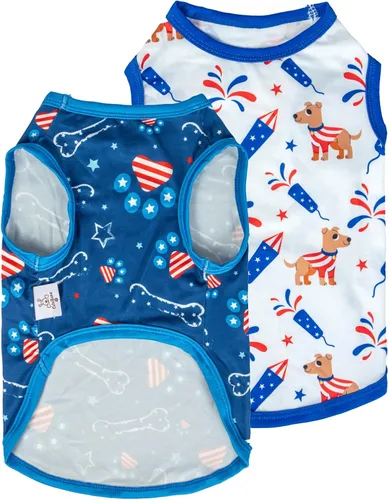 Vista 11 de CuteBone Paquete de 2 camisas para perros, ropa suave para mascotas, chaleco de verano transpirable para cachorros pequeños y ropa elástica