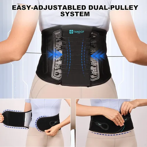 Vista 5 de Soporte de espalda para aliviar el dolor de espalda baja con sistema de polea, cinturón de soporte lumbar para hombres y mujeres con sistema
