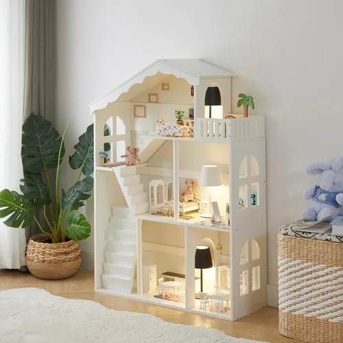 Vista 10 de Estantería de Casa de Muñecas de Madera - Estantería de Casa de Muñecas para Niños Pequeños, Espacio Extra para Almacenamiento de Juguetes y Libros