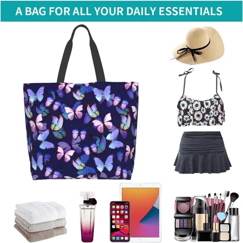 Vista 8 de Bolsas de mano reutilizables con diseño de calavera de azúcar y flores, bolsa de playa para viajes, compras, trabajo diario