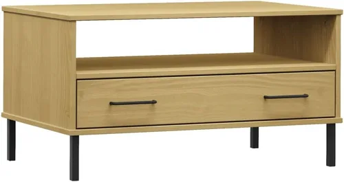 Vista 3 de Coffee Table with Metal Legs Brown 33.5"x19.7"x17.7" Solid Wood OSLO Large Coffee Table Living Room Tables Mesa De Centro Para Sala Mesas De Centro