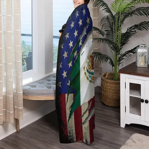 Vista 6 de American Flag with Mexican Flag Throw Blanket Lightweight Flannel Fleece Blankets Warm and Cozy Super Soft Throws 30"x40" for Cat and Dog Pet