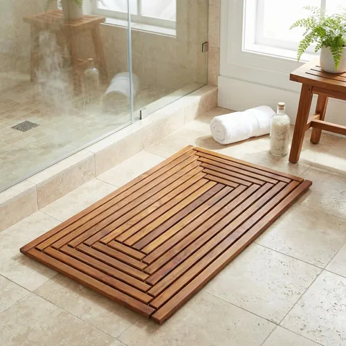 Vista 2 de Bare Decor Giza - Tapete para puerta de ducha, spa y madera maciza de teca, 36 x 20 pulgadas