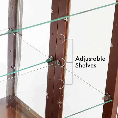 Vista 7 de Goujxcy Gabinete Curio iluminado, moderno gabinete de cristal de pie con estantes ajustables, panel trasero espejo y puertas de vidrio templado