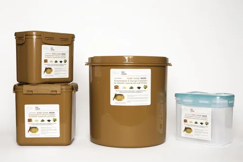 Vista 2 de Crazy Korean Premium Kimchi, chucrut fermentación y contenedor de almacenamiento con tapa de interior aspiradora de cocción, Marrón (Sandy Brown)